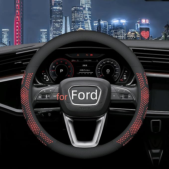 Yangday Leather Steering Wheel Cover for Ford F150 F250 F350, 15.5-16 inches Car Steering Wheel Cover with Non-Slip Breathabl