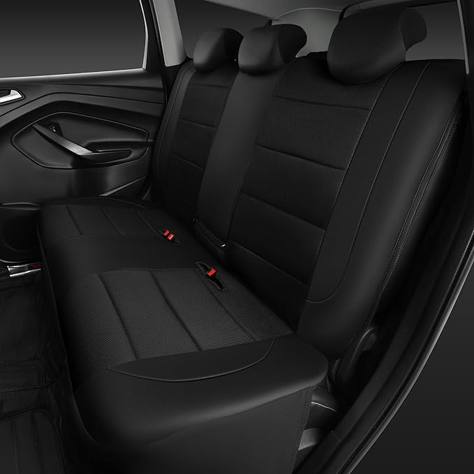 CAR PASS Leather Back Seat Cover, Breathable Mesh Universal Bench Seat Cover, Super 5mm Composite Sponge Inside, Airbag Compa