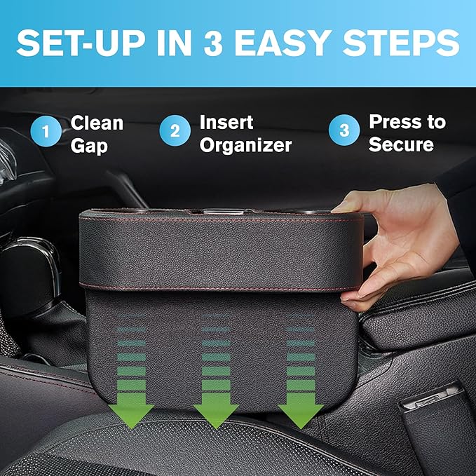 Car Cup Holder, Auto Front Seat Cup Holder, PU Leather Cover Cup Drink Holder, Car Seat Gap Filler Organizer, Side Cup Holder for Car Coin Bucket, Cell Mobile Phone Holder, Black
