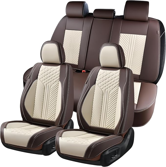 Coverado Leather Car Seat Covers Full Set, 5 Seats Waterproof Seat Covers for Cars Front and Rear Seat Cushions Protectors Un