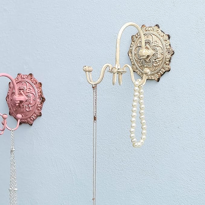 NIKKY HOME Wall Mounted Hooks Jewelry Organizer Rustic Hanging Vintage Decorative Shabby Chic Jewelry Storage Display Hanger 
