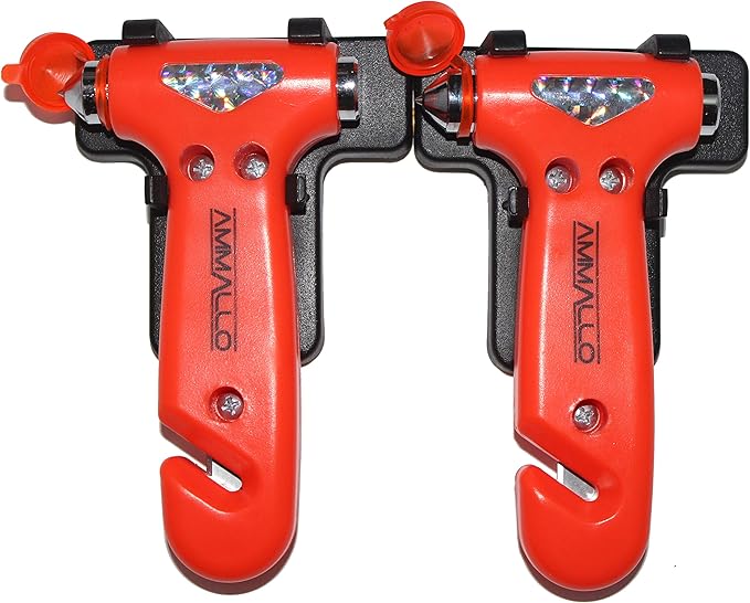 2 Pack Car Safety Hammer with Carbide Tip - Window Punch - Seat Belt Cutter - Emergency Vehicle Escape Tool - Auto Glass Brea