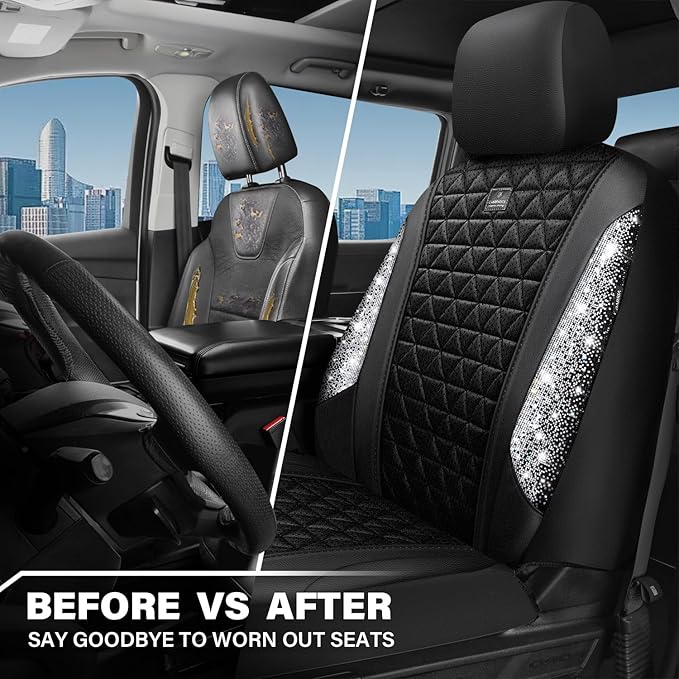 CAR PASS 3D Air Mesh Seat Covers for Cars, Bling Diamond Leather Foam Car Seat Covers for 2 Front Interior Sets, Automotive s