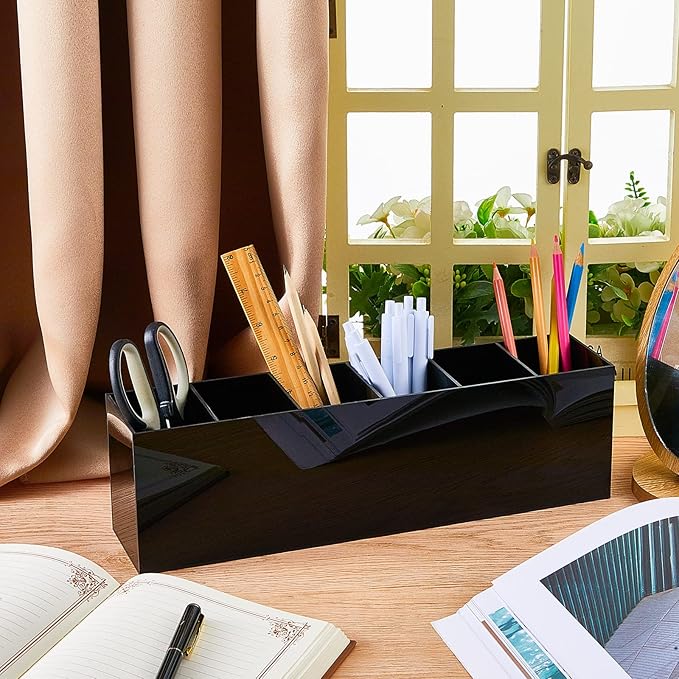 Jetec Acrylic Pen Holder 6 Compartments Makeup Brush Stationery Organizer Pencil Holder for Desk Accessories, Cosmetic Brushe