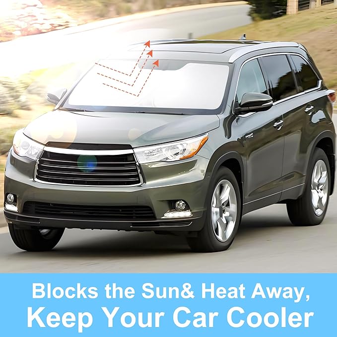 Front Windshield Sun Shade Foldable Car Front Window Sun Shade Windshield Shade Custom Fit for 2014-2019 Toyota Highlander Block UV Rays Accessories Heat Keep Cooler