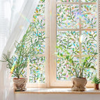 Niviy Leaf Rainbow Window Film, Stained Glass Window Film Glass Decals Static Cling Stickers, Windows Tint for Home Bathroom (16.93 x 39.37inch)