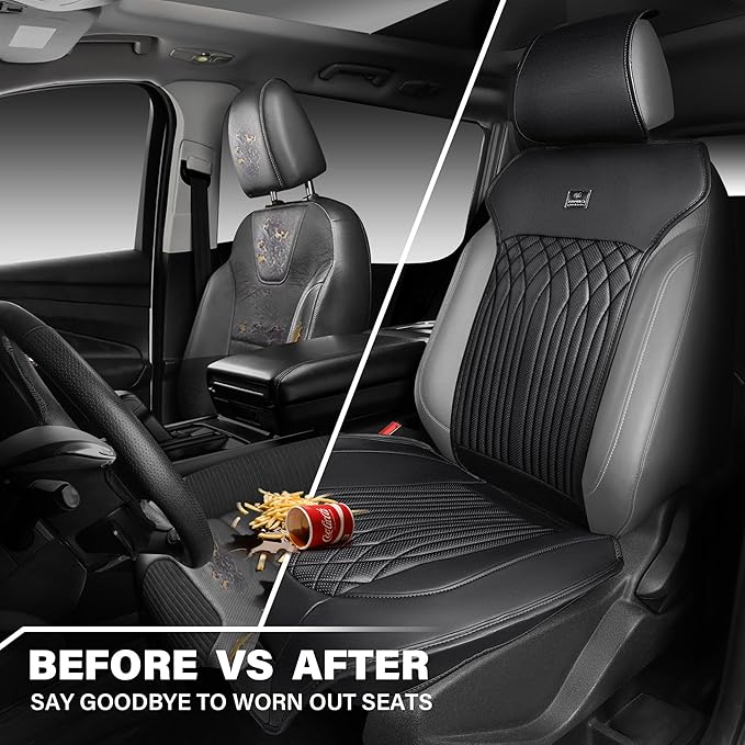 CAR PASS Car Seat Protector, Sideless Seat Covers for Cars, All Season Waterproof Nappa Leather Breathable Front Seats Cushio