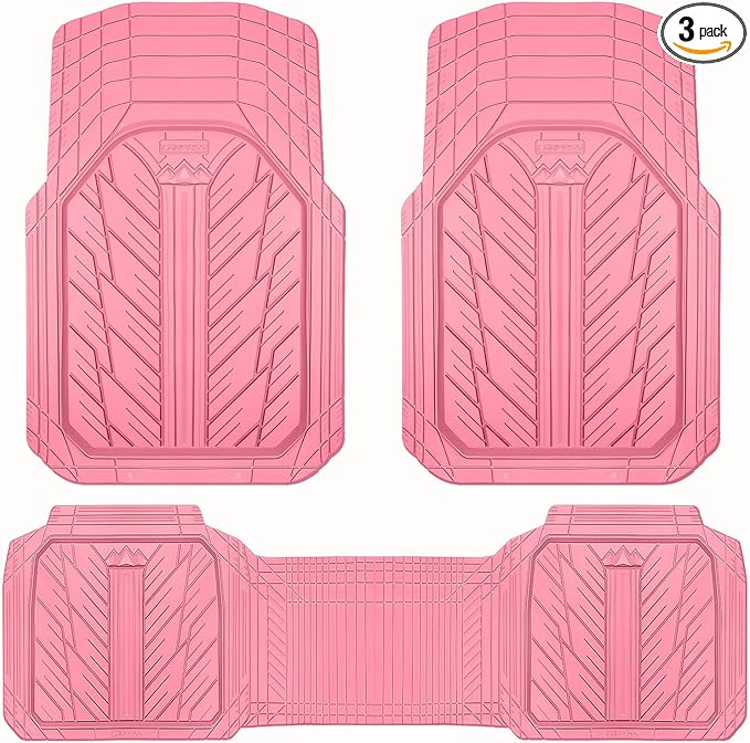 CAR PASS Heavy Rubber Car Floor Mats, Deep Waterproof Car Mats All Weather, Universal Trim-to Fit Automotive Floor Mats for Car SUV Truck Van, Durable Cute Floor Liners for Women Girly (All Pink)