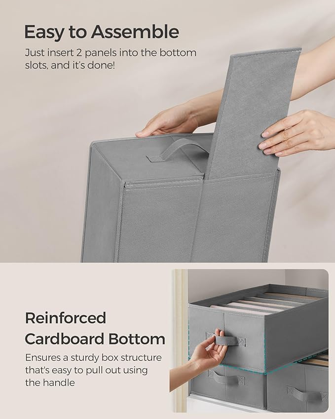 SONGMICS Set of 6 Large Size Wardrobe Clothes Organizers, 6-Compartment Foldable Drawer Organizers with Handles, 16.5 x 11.8 