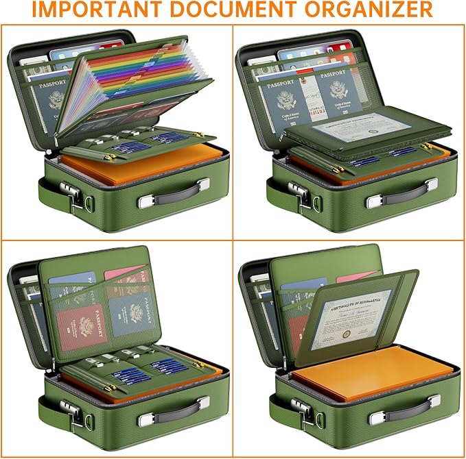 DocSafe Fireproof Document Box with Lock, Hard Case File Organizer with Accordion File Folder, Fireproof Water Resistant Safe