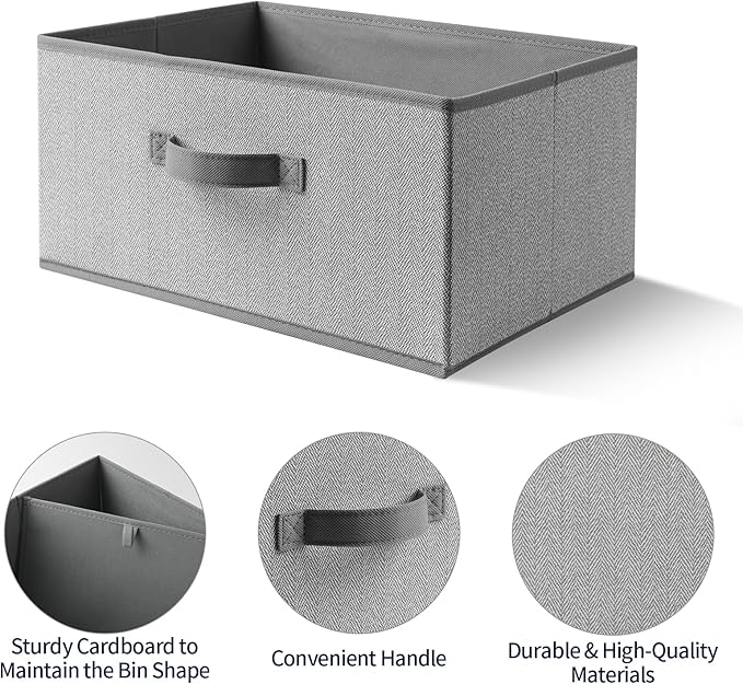 Storage Baskets, 15.7 Inch Woven Fabric Bins, Storage Cubes with Reinforced Handles, Organizer Bins for Closet Shelves, Folda