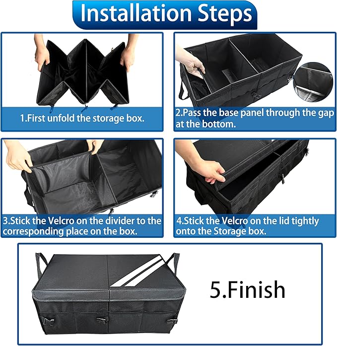 YOSRTER for Dodge Charger Durango Challenger Ram Car Trunk Organizer Collapsible Storage Box with Handle Foldable Lid Non