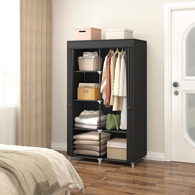 MOGELAFOO 35 Inch Portable Closet for Small Room, Clothing Organizer Storage Rack with Non-Woven Fabric Cover, 1 Clothes Hang