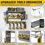 SUNALLY Power Tool Organizer, Heavy Duty Wall Mount Tool Organizer 3 Layers with 4 Drill Holders, Garage Tools Storage Rack w