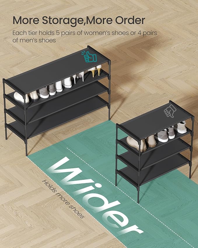SONGMICS Shoe Rack, 4-Tier Shoe Storage Organizer, Space-Saving, 11.7 x 36.1 x 27.7 Inches, Entryway, Metal Frame, Non-Woven 