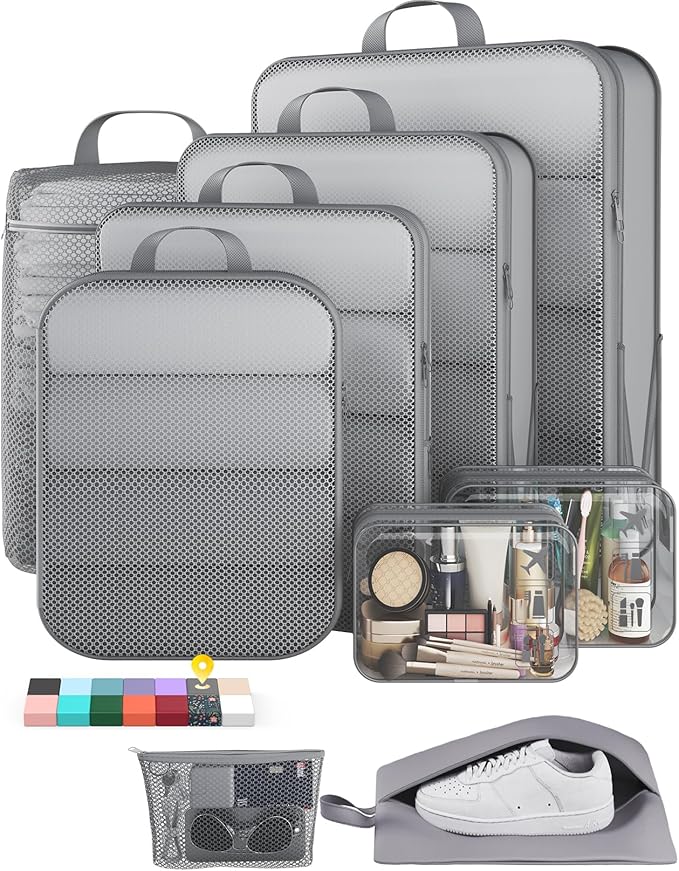 Veken 9/11 Set Compression Packing Cubes for Travel Essentials,Compressible Expandable Large Luggage Suitcase Organizer Bags 