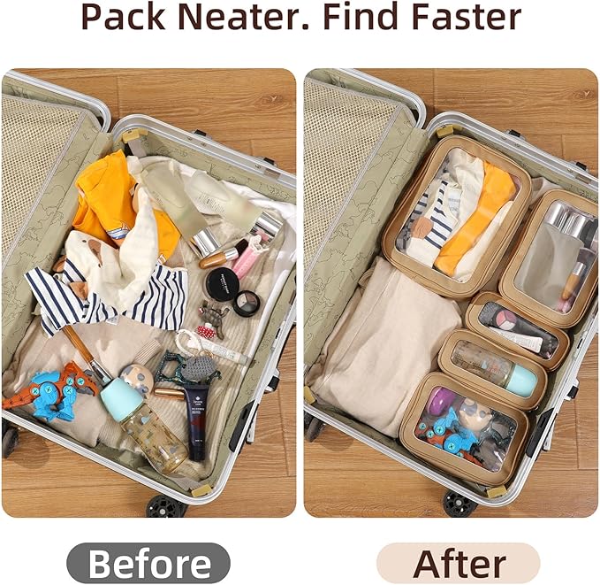 5PCS Diaper Bag Organizer Pouch Set，Clear Organizer Bags,TSA Approved Toiletry Bag,Clear Waterproof Cosmetic Bags with Zipper