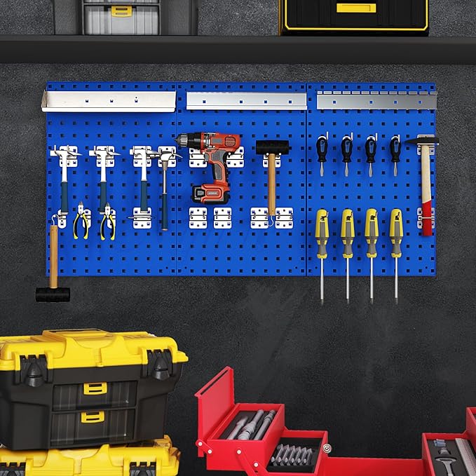 Goplus Garage Pegboard, Metal Pegboard Tool Organizer Kit with 3 Pegboards & 28 PCs Hanging Accessories, Heavy Duty Wall Orga
