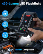 HW Car Battery Jump Starter with Air Compressor, [44.4Wh, 160PSI] True 2000A Portable Car Jumper Pack (8.5 Gas/6.5L Diesel), 12V Jump Box with Jumper Cables/Air Chucks/USB-C Cables-65W Fast Charging