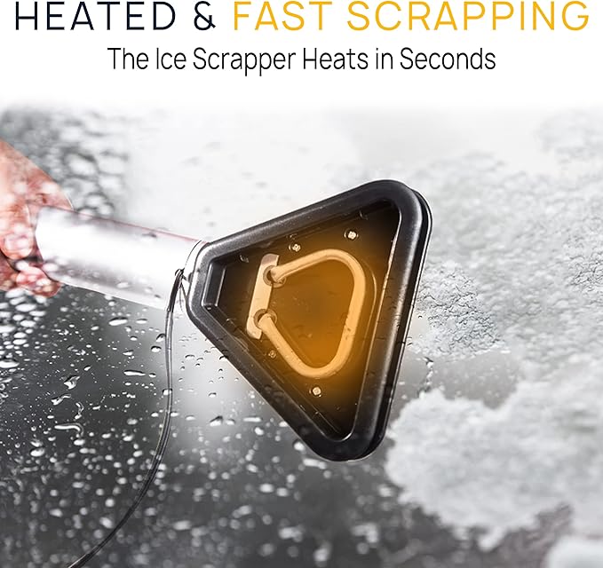 VaygWay Electric Heated Car Window Snow Ice Scraper with Light -Heated Car Auto Windshield Scraper- Extendable 15.8 Feet Long Cord 12V LED Light Heated Melting Ice Snow Scraper, Vehicle Scraper
