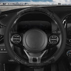 BDK BurlwoodLux Wood Grain and PU Leather Black Steering Wheel Cover - Sport Grip for Car Auto SUV Trucks