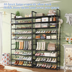Simple Trending Tall Shoe Rack Storage Holds 40 Pairs, 10 Tier Shoe Organizer Shelf Large Capacity for Entryway Closet, Black