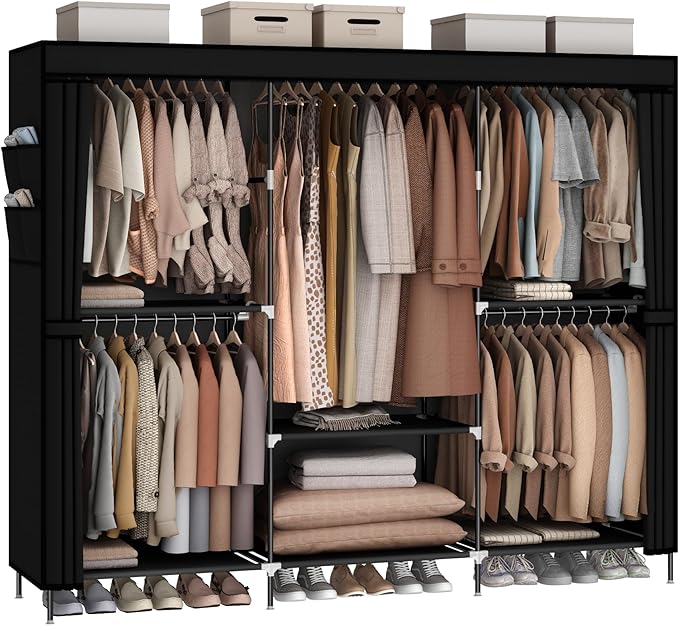 MOGELAFOO 83" Closet Wardrobe, Portable Closet for Bedroom, Freestanding Clothes Rack with Non-Woven Fabric Cover, 5 Hanging 