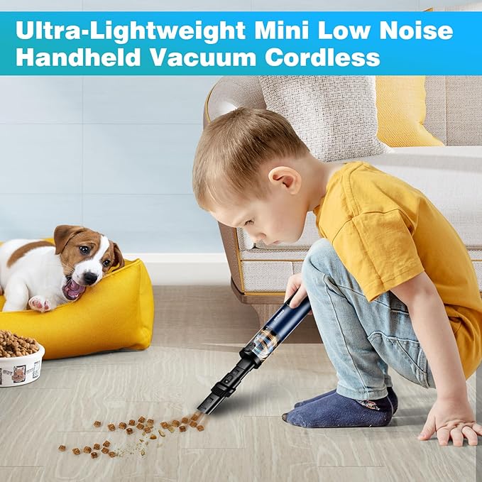 Handheld Vacuum Cordless, Car Vacuum with 14000PA Powerful Suction with LED Light, Air Duster 2-in-1,Low Noise Rechargeable P
