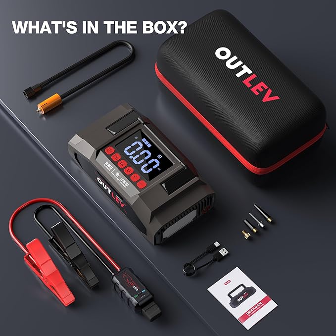 6000A UltraSafe Jump Starter with 160PSI Air Compressor, 12V Car Battery Booster, Portable Jump Box, Power Bank & Jumper Cables, LED Display, LED Light, for 10L Gas & 10L Diesel Engines
