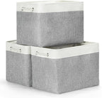 Bidtakay Large Storage Baskets for Organizing 3-Pack Fabric Closet Organizers Storage Bins with Handles 16x11.8x11.8 In Colla