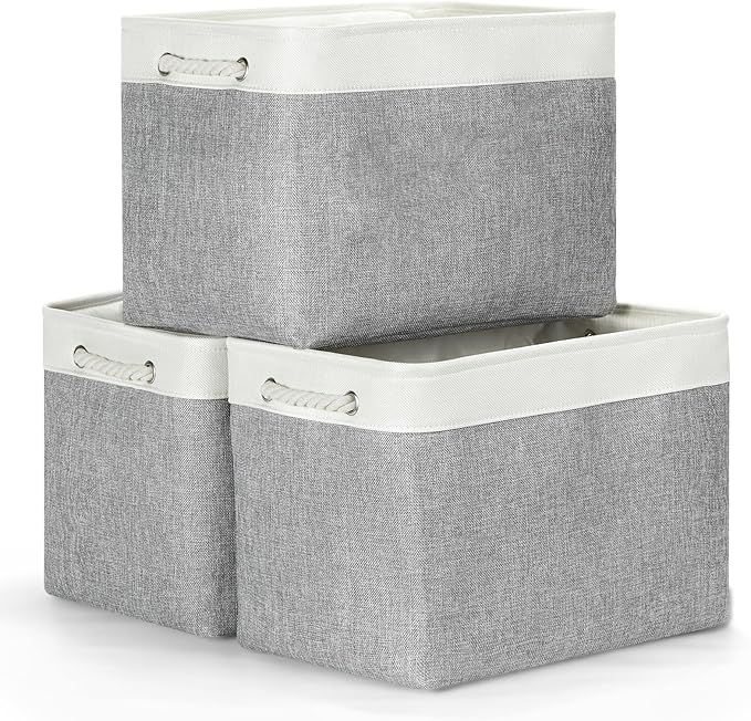 Bidtakay Large Storage Baskets for Organizing 3-Pack Fabric Closet Organizers Storage Bins with Handles 16x11.8x11.8 In Colla