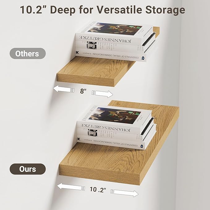 Vivelove 10" Deep Floating Shelves Over Toilet, 16" Wall Shelves for Bathroom Bedroom Kitchen Living Room Laundry Room, Moder