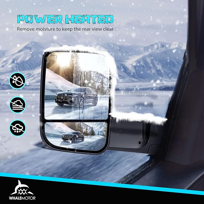 Power Heated Tow Mirrors Compatible with 2019-2024 Dodge Ram 1500 Only (Not fit Classic), Manual Flip & Fold Tow Side Mirrors w/Blind Spot Detection, Turn Signal, Puddle Light, Temp Sensor