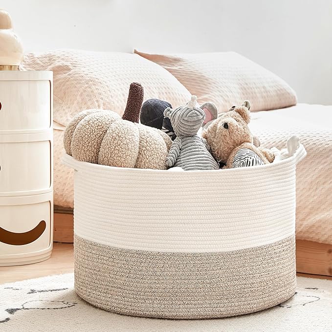 R RUNKA Extra Large Cotton Rope Basket 22" x 14" - Toy Basket for Kids -Blanket Basket for Living Room - Woven Baskets for St