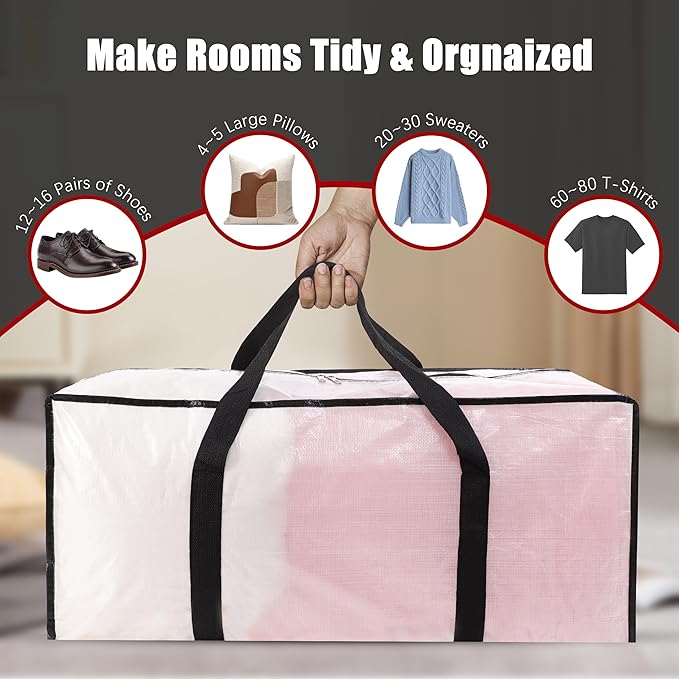 PANDA JOYS Extra Large Moving Bags with Zippers & Carrying Handles, Heavy-Duty Storage Tote for Space Saving Moving Storage, 
