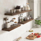 Elm Floating Shelves for Wall Decor, Rustic Solid Wood Shevles Wall Mounted with Invisible Bracket for Living Room Bathroom B