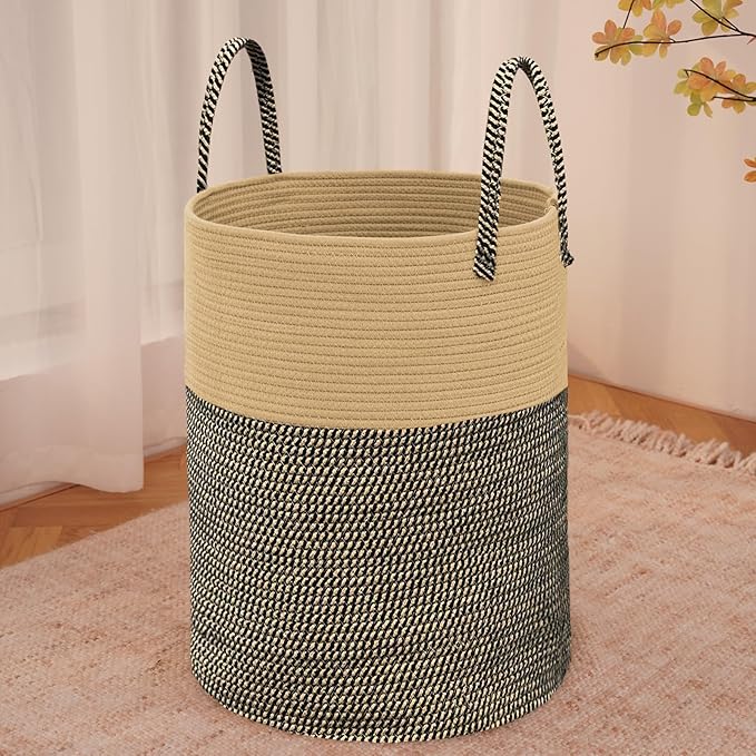 JMvicyroam Large Woven Laundry Basket Hamper,100L Cotton Rope Storage Bin for Blankets,Toys and Clothes,Decorative Tall Nurse