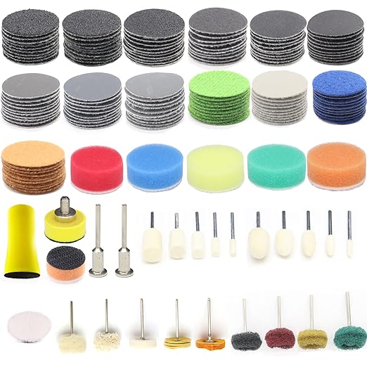 160Pcs 1inch Sanding Discs Hook and Loop 60 to 10000 Wet Dry Sandpaper with 1/8" Shank Backing Pad,Hand Sanding Block,Sponges