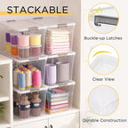 Citylife 7.8 QT 6 Pack Small Storage Bins Plastic Storage Container Stackable Box with Lids for Organizing, Clear White