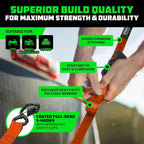 Rhino USA Retractable Ratchet Straps (4-Pack) - 1 Inch x 10 Feet (1,209lb Break Strength) - Auto Self Retracting Tie Down Straps for Truck, Cargo Trailer, Motorcycle, ATV, UTV - Orange