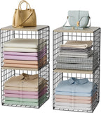 Hencawima 4-Tier Stackable Closet Organizers and Storage, Dual-Layer Reinforced Clothing Cube Shelves with Wood Tops, Sturdy 