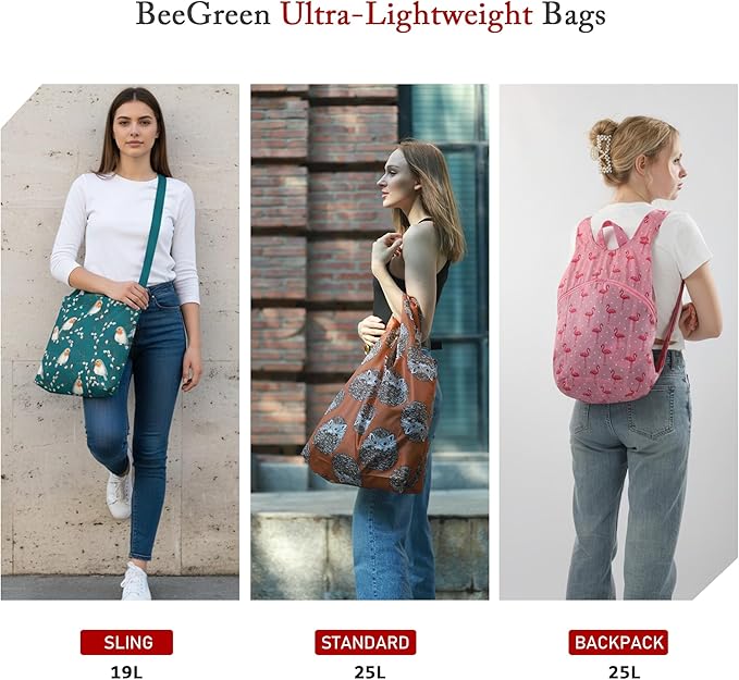 BeeGreen Reusable Grocery Shopping Bag -Travel Tote Bag - Foldable Compact Sturdy Bags