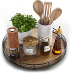 Acacia Wood 13" Lazy Susan Turntable Organizer for Table Top, Farmhouse Round Wooden Lazy Susan for Cabinet Kitchen Centerpie