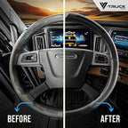 18-Inch Genuine Leather Steering Wheel Cover for Semi Trucks – Black with Black Stripes, Universal Fit Heavy-Duty Non-Slip Grip, Comfortable Control, Easy Installation