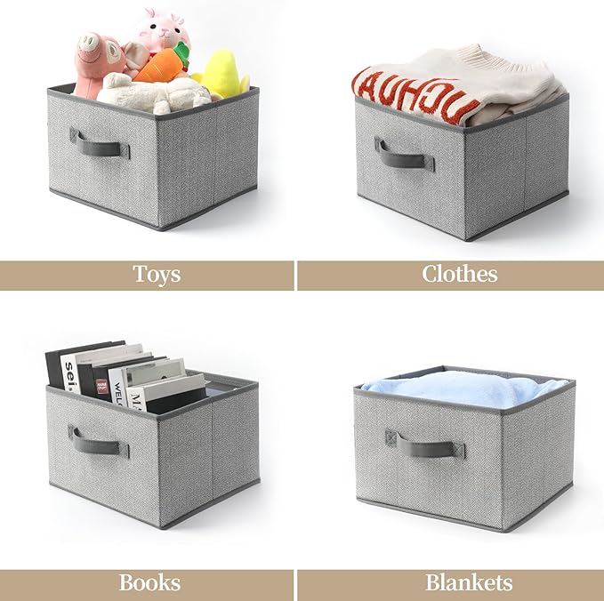 Storage Baskets, 11-Inch Woven Fabric Bins, Storage Cubes with Reinforced Handles, Organizer Bins for Closet Shelves, Foldabl