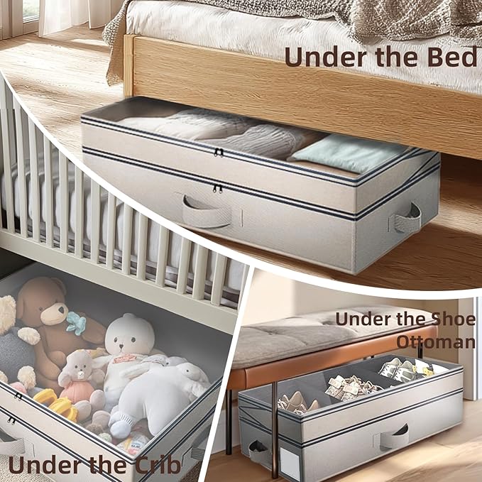 2 Pack Under Bed Storage with Wheels- Adjustable Underbed Rolling Storage Organizer Containers for Clothes and Shoe, 72L Larg