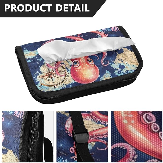 Car Tissue Holder Car Visor Organizer Tissue Box Holder for Car Sun Visor Organizer with Car Vehicle Accessories Essentials Interior for Women Men Blue Octopus Map Compass Coral