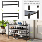 BMOSU 4-Tier Bamboo Extended Shoe Rack Premium Stackable Shoe Shelf Storage Organizer for Hallway Closet Living Room Entryway