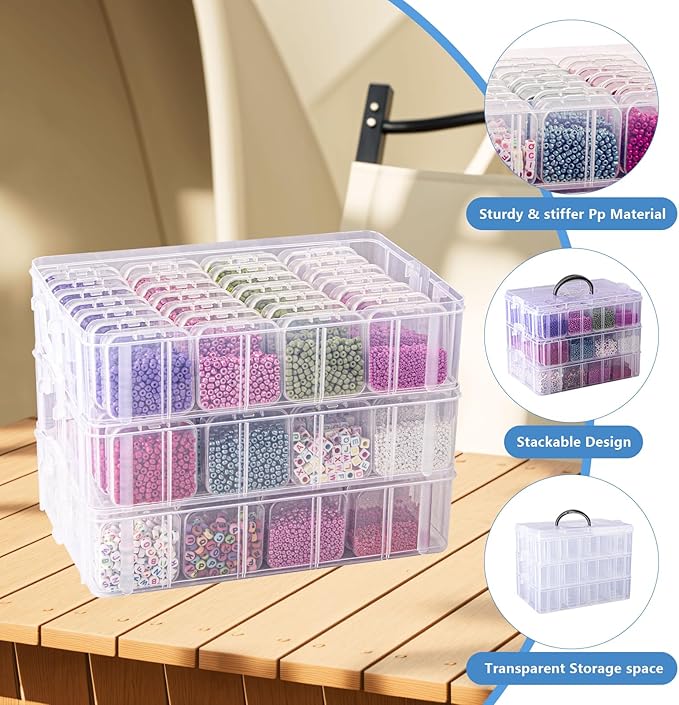 VTG Bead Organizer Box, 84 Pcs Small Organizers, 3-Tier Bead Storage Containers Portable Organizer and Storage Box Stackable 