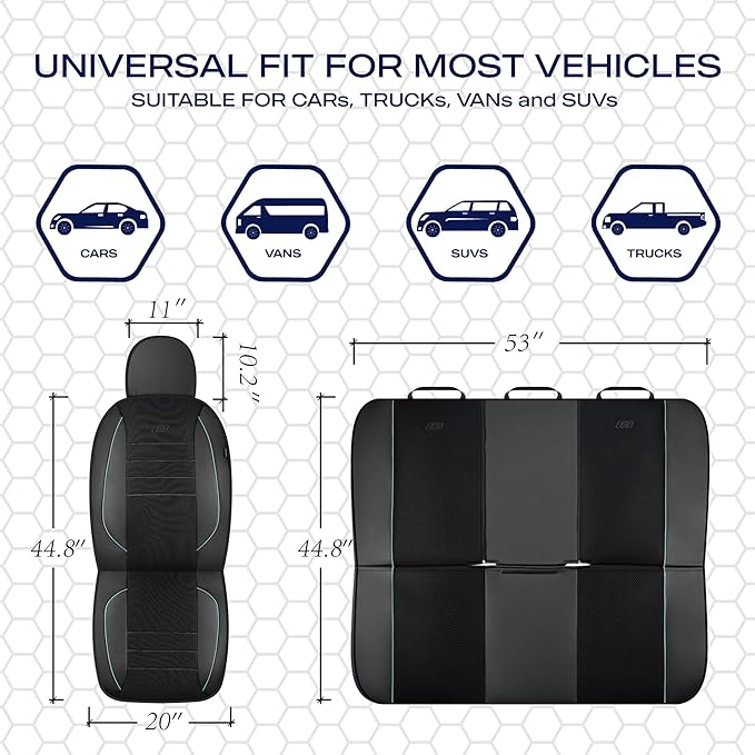Skechers Air-Cooled Memory Foam Seat Cover,Mesh Thick Car Seat Covers,Piping Leather Car Seat Cover,Airbag Compatible,Automot
